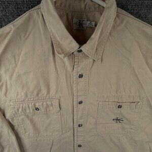 Calvin Klein HEAVYWEIGHT XL Beige Men Long Sleeve Button Up Safari Shirt Cotton